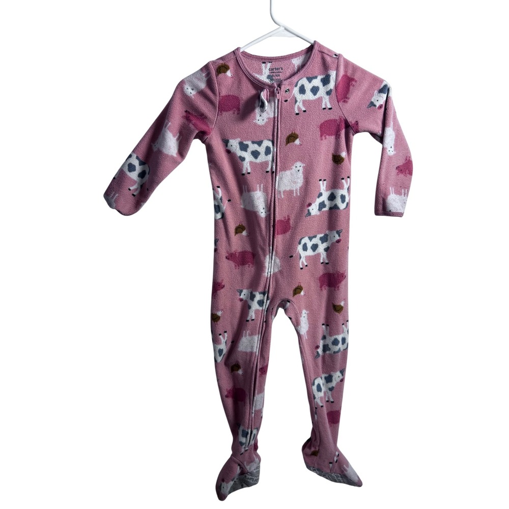 Carter's Child of Mine Footed Sleeper 4T Pink Farm Animal Fleece Toddler Girls